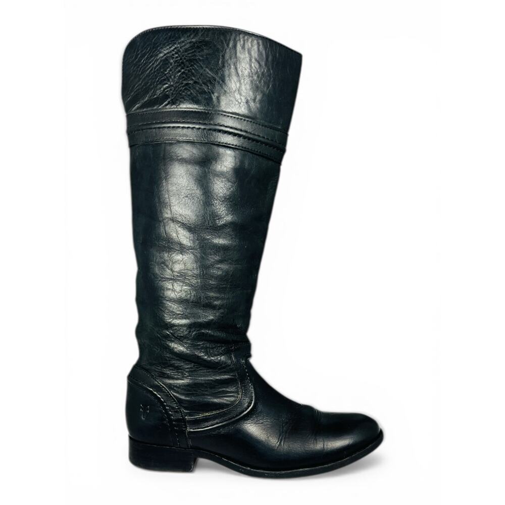 Frye Melissa Trapunto Tall Black Leather Riding Boots Women's Size 6.5 B Pull On